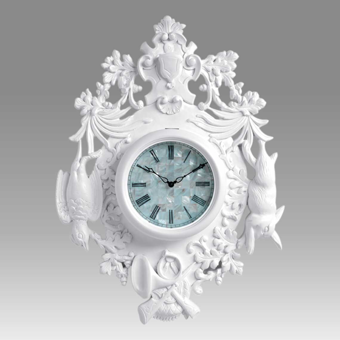 Modern cuckoo clock Art.greenwood 2500 lacquered with acrilic color white, real matherpearl dial with roman number serigrafy